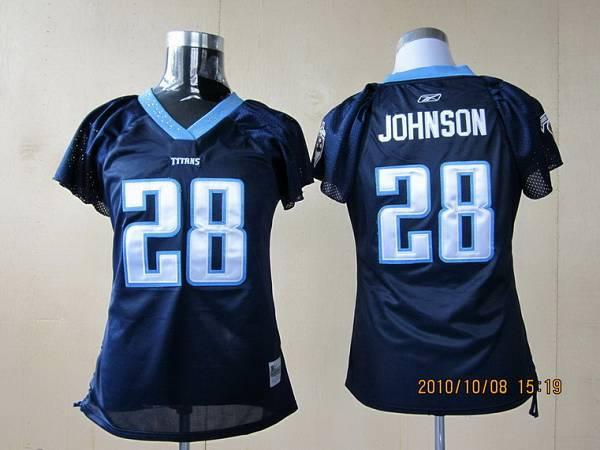 Titans #28 Chris Johnson Dark Blue Women's Field Flirt Stitched NFL Jersey - Click Image to Close